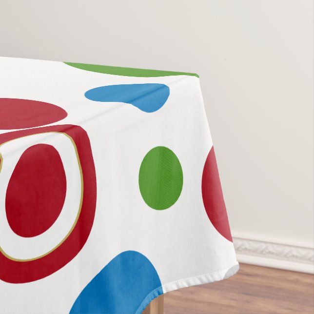 Christmas Red Green Blue Gold Geometric Pattern Tablecloth (In Situ)