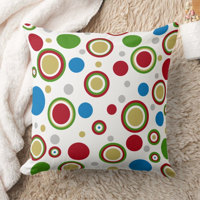 Christmas Red Green Blue Gold Silver Polka Dots Throw Pillow (Blanket)