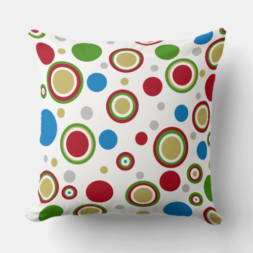 Christmas Red Green Blue Gold Silver Polka Dots Throw Pillow