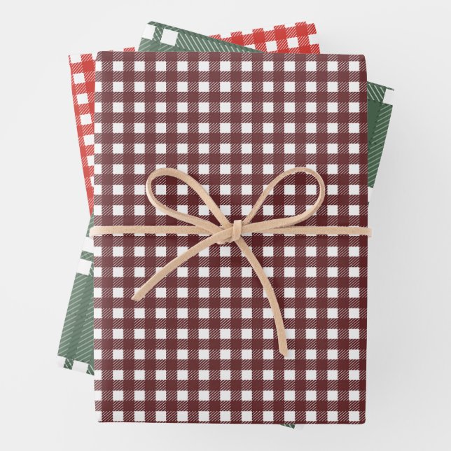 Christmas Red Green Buffalo Plaid Checked Pattern Wrapping Paper Sheets (In situ)