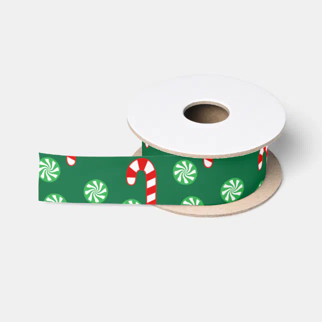 Christmas Red Green Candy Cane Satin Ribbon | Zazzle