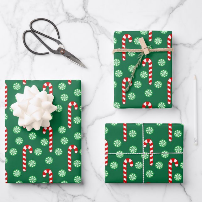 Christmas Red Green Candy Cane  Wrapping Paper Sheets (Front)