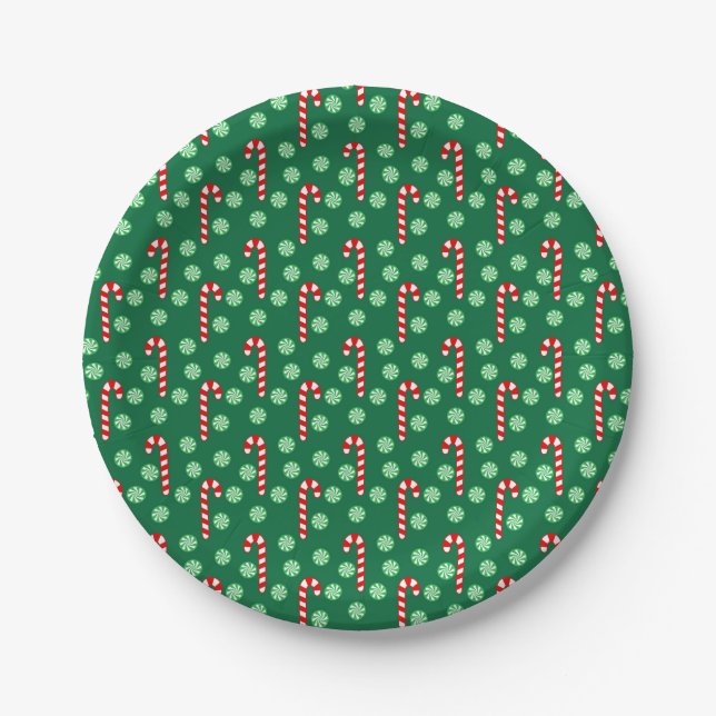Christmas Red Green Candy Canes Paper Plates (Front)