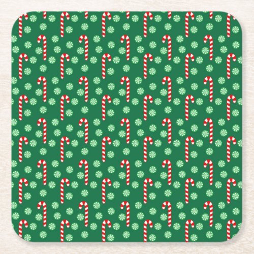 Christmas Red Green Candy Canes Square Paper Coaster