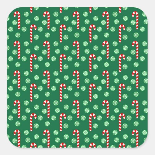 Christmas Red Green Candy Canes Square Sticker