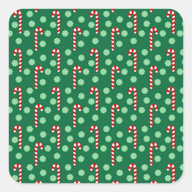 Christmas Red Green Candy Canes Square Sticker (Front)