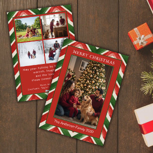 Christmas Red Green Chevron 5 Custom Photo Holiday Card