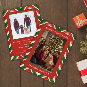 Christmas Red Green Chevron Two Photo Holiday Card