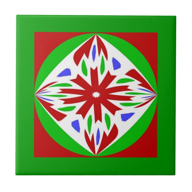 Christmas Red Green Circle Ceramic Tile (Front)