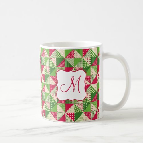 Christmas red_green colored patchwork pattern coffee mug