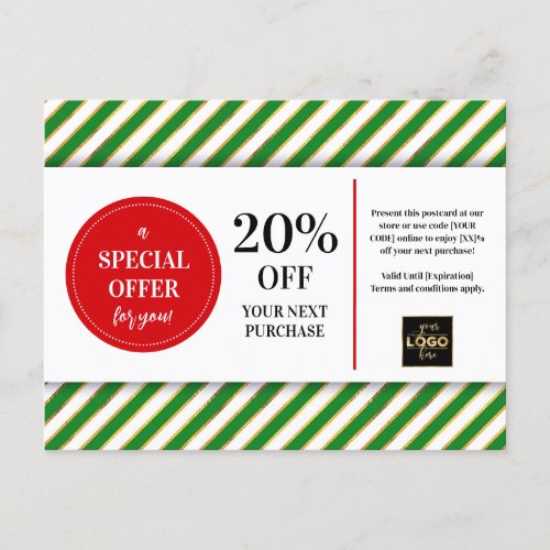 Christmas Red Green Coupon Discount Postcard