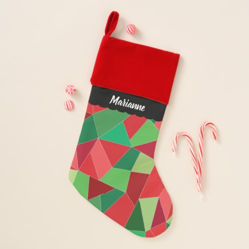 Christmas Red Green Crazy Quilt Monogram Name Christmas Stocking