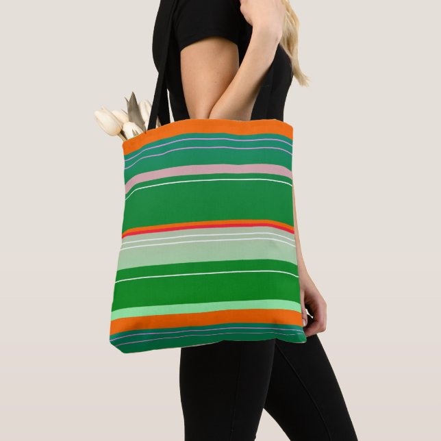 Christmas red green creative striped design tote bag (Close Up)