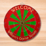 Christmas Red Green Custom Metal Cage House Party Dart Board<br><div class="desc">Create your own custom, personalized, fun, cool, stylish, christmas red and green color, regulation size (18"diameter, 1"h) aluminum frame metal cage dart board. Comes with 6 brass darts (3 American flag dart flights and 3 UK dart flights). You may mount it anywhere – above your wastebasket at work or on...</div>