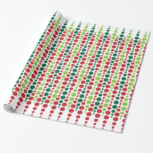 Christmas Red & Green Dot Pattern Wrapping Paper (Unrolled)