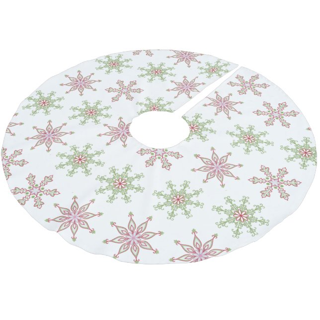 Christmas Red Green Festive Snowflake Cute Brushed Polyester Tree Skirt (Angled)