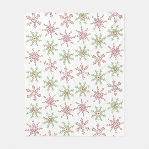 Christmas Red Green Festive Snowflake Pattern Fleece Blanket