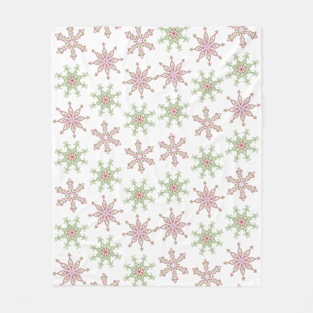 Christmas Red Green Festive Snowflake Pattern Fleece Blanket (Front)