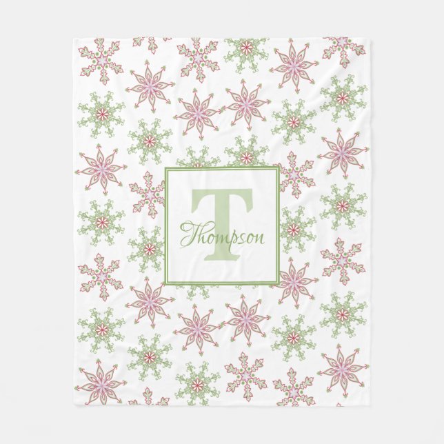 Christmas Red Green Festive Snowflake Pattern Fleece Blanket (Front)