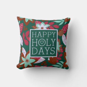 Christmas Red Green Floral Modern Holiday Throw Pillow