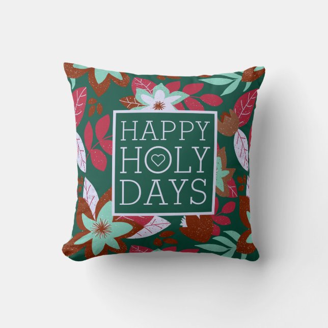 Christmas Red Green Floral Modern Holiday Throw Pillow (Front)