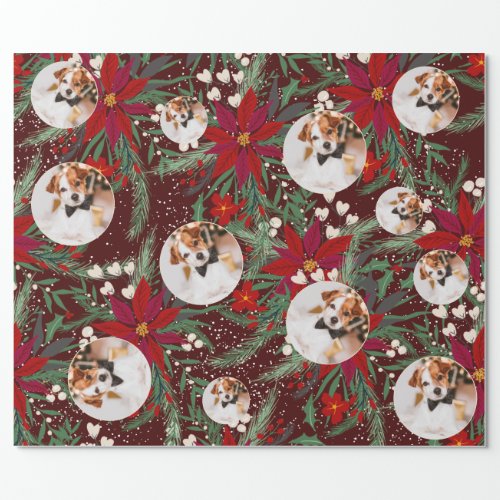 Christmas red green floral watercolor photo wrapping paper