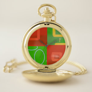 Christmas Red Green Geometric  Pocket Watch