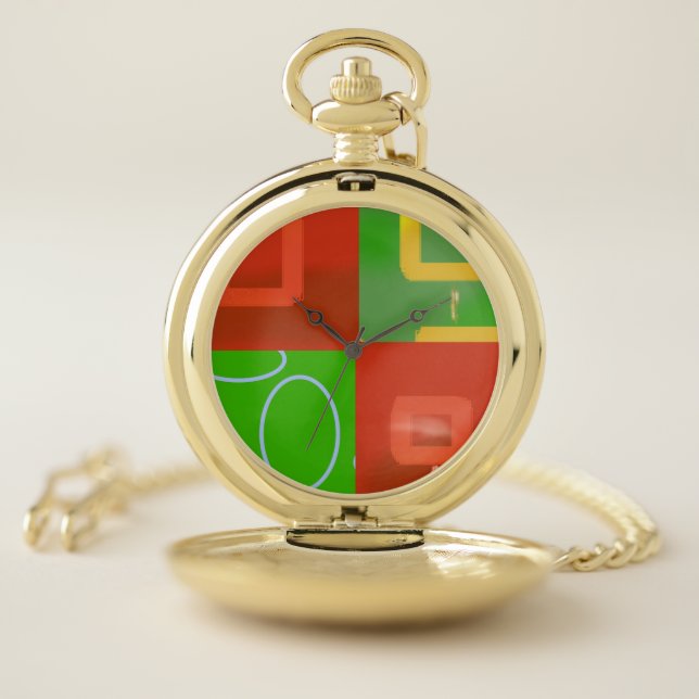 Christmas Red Green Geometric  Pocket Watch (Inside)
