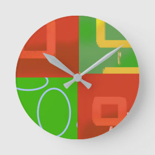 Christmas Red Green Geometric Round Clock
