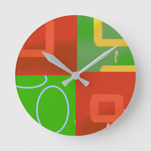 Christmas Red Green Geometric  Round Clock (Front)