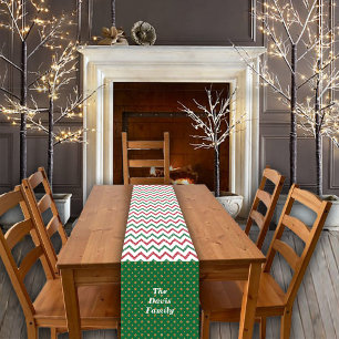 Christmas Red Green Glitter Candy Cane Custom Name Short Table Runner