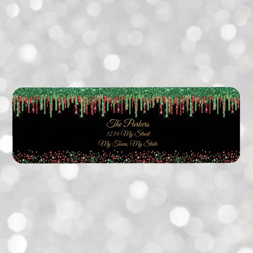Christmas Red Green Glitter Dripping Black Glam  Label
