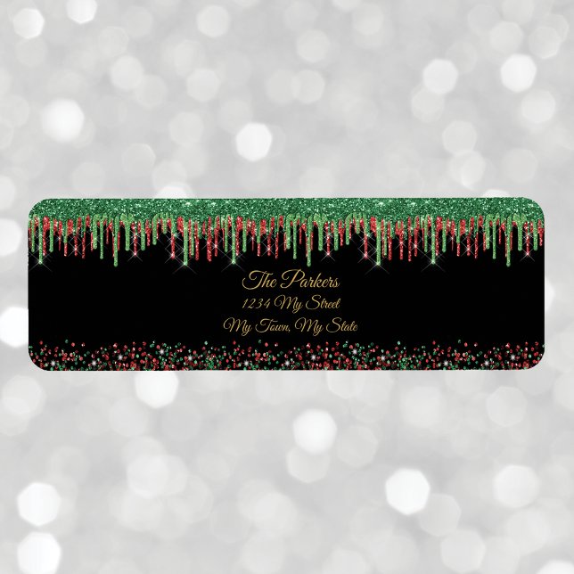 Christmas Red Green Glitter Dripping Black Glam  Label (Creator Uploaded)