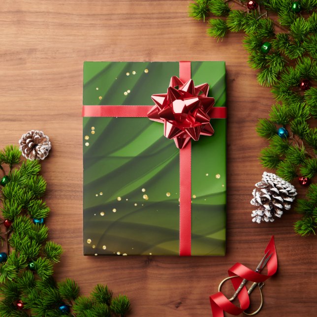 CHRISTMAS RED GREEN & GOLD ABSTRACT SWIRLS WRAPPING PAPER (Holiday Gift)