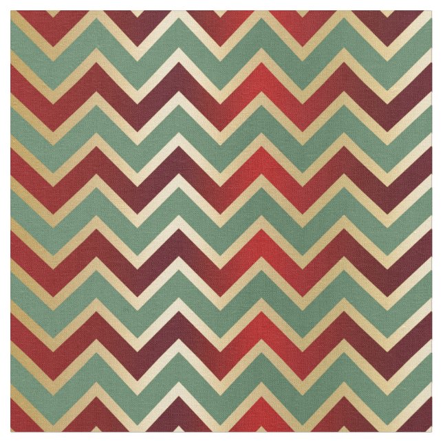 Christmas Red Green Gold  Chevron Fabric (Close Up)