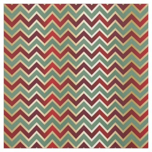 Christmas Red Green Gold  Chevron Fabric