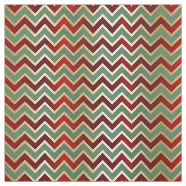 Christmas Red Green Gold  Chevron Fabric (Swatch)
