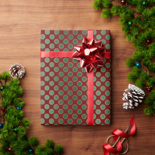Christmas Red Green Gold Dots Wrapping Paper