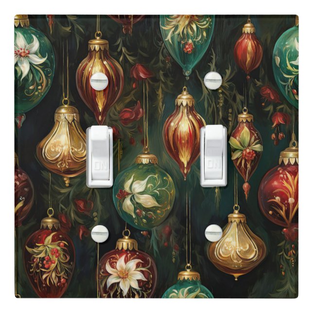 Christmas Red Green Gold Ornaments Light Switch Cover (In Situ)