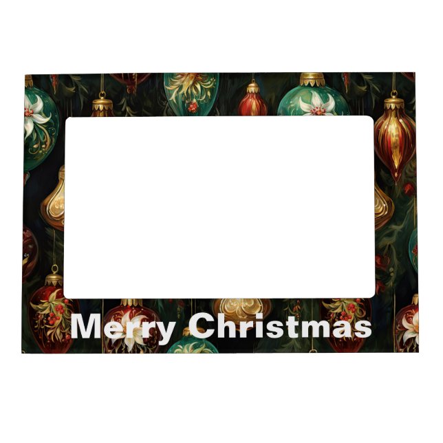 Christmas Red Green Gold Ornaments Magnetic Frame (Front)