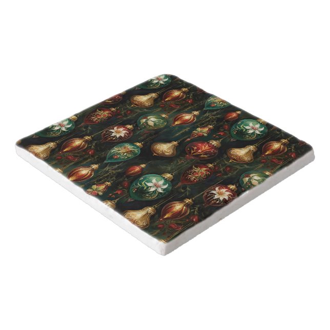 Christmas Red Green Gold Ornaments Trivet (Corner)