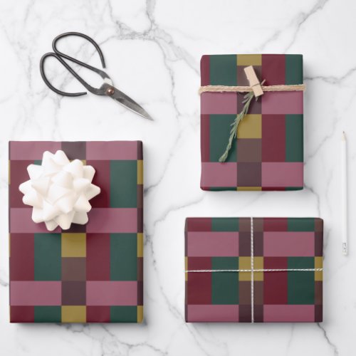 Christmas Red Green Gold Pink Brown Color Block Wrapping Paper Sheets