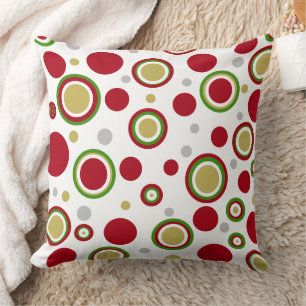 Christmas Red Green Gold Silver Polka Dots Throw Pillow