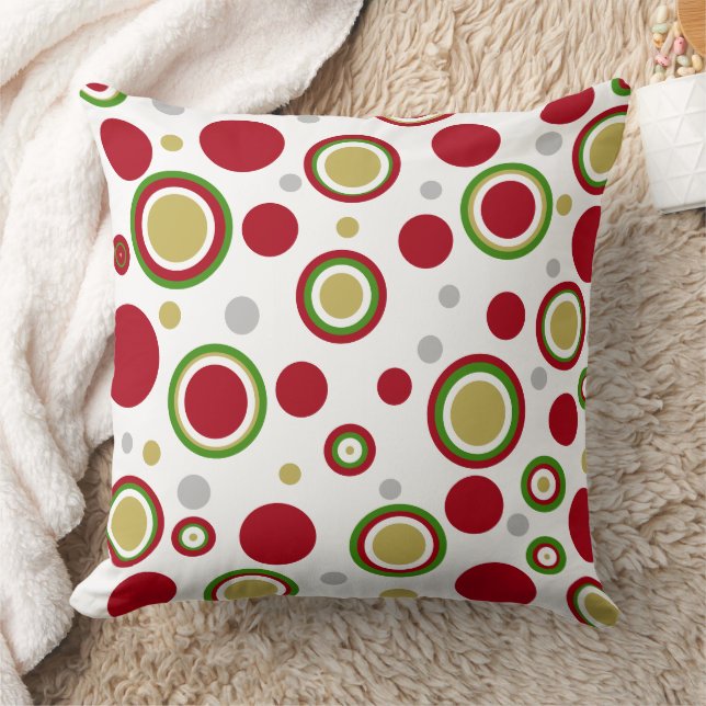 Christmas Red Green Gold Silver Polka Dots Throw Pillow (Blanket)