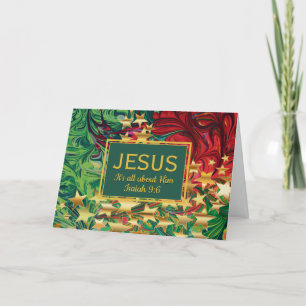 CHRISTMAS Red Green Gold Stars Christian Holiday Card