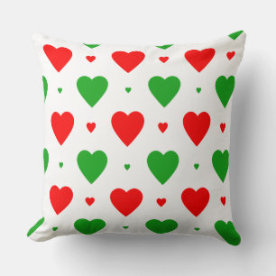 Christmas Red Green Heart Pattern Throw Pillow