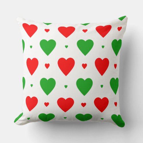 Christmas Red Green Heart Pattern Throw Pillow