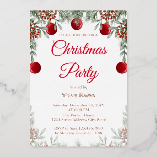 Christmas Red Green Holiday Party Foil Invitation