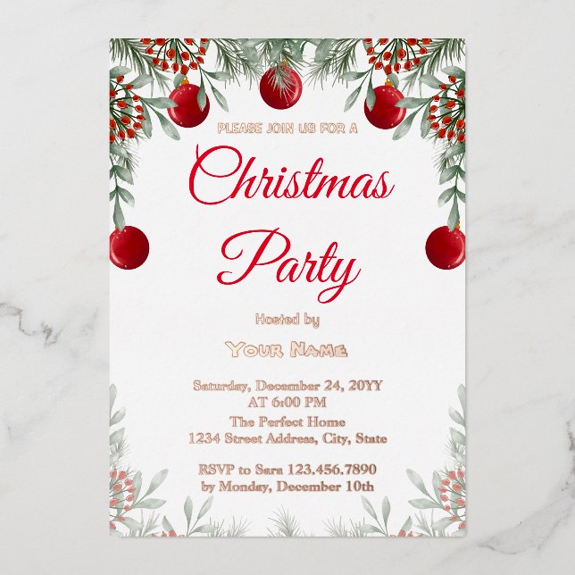 Christmas Red Green Holiday Party Foil Invitation (Front)