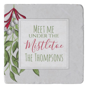 Christmas Red Green Holiday Whimsical Mistletoe Trivet
